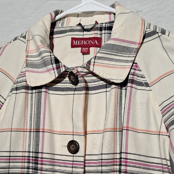 Cotton Plaid Coat, Lined, Black And Cream, Large Buttons, Merona, Sz 8, NWOT - Picture 9 of 14